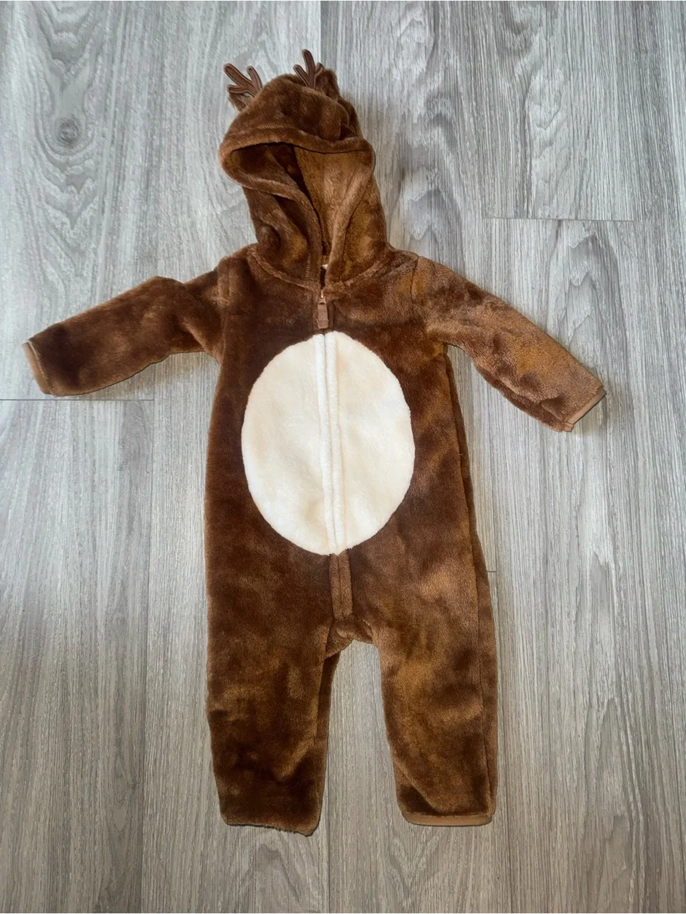 Carter's Plush Brown Hooded Zip-Up Romper